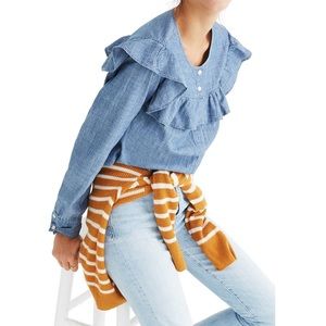 🌿 Madewell Chambray Ruffle-Yoke Top Joni Wash